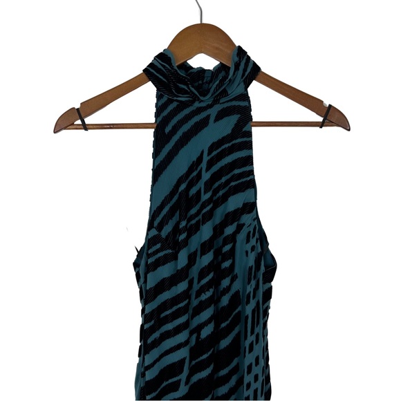 Andrea Polizzi for Rex Lester High Neck Velvet Silk Blend Teal Y2K Maxi Dress 8 - Picture 7 of 9